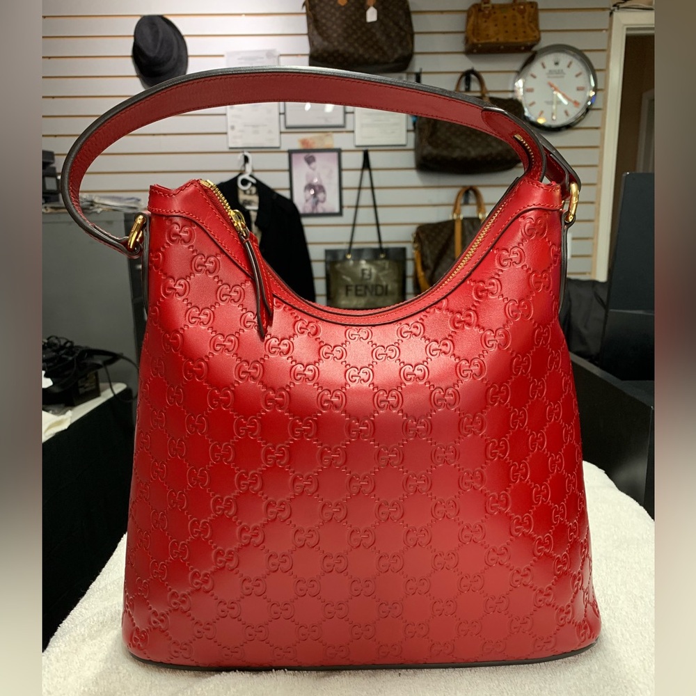 Gucci GG Guccissima Linea A Red Leather Hobo Bag
